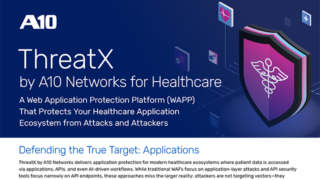 ThreatX by A10 Networks for Healthcare: A Web Application Protection Platform (WAPP) against attacks.