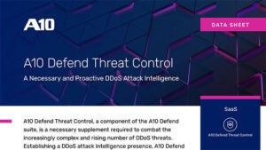 Screenshot of data sheet document, titled A10 Defend Threat Control