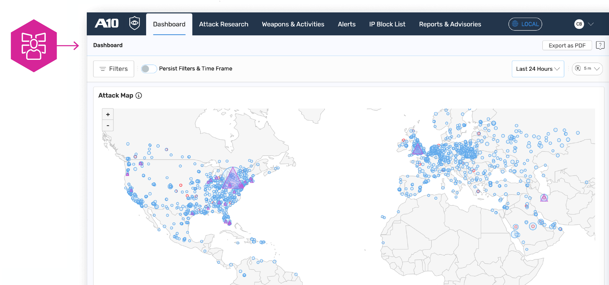 Screenshot of the A10 Defend Threat Control platform