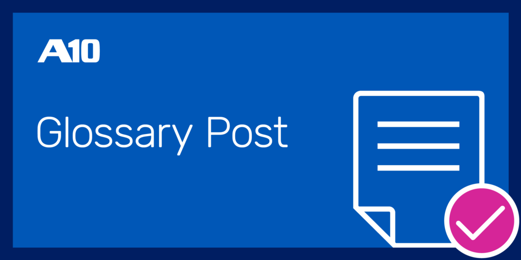 A10 Glossary Post image with text icon and checkmark, blue background.