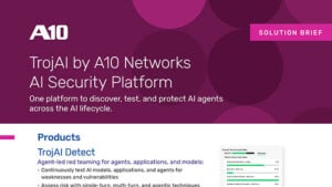 Alt text: TrojAI by A10 Networks AI Security Platform: One platform to discover, test, and protect AI agents across the AI lifecycle.