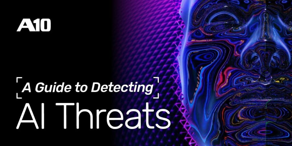 Alt text: A10 - A Guide to Detecting AI Threats with a visually striking abstract design.