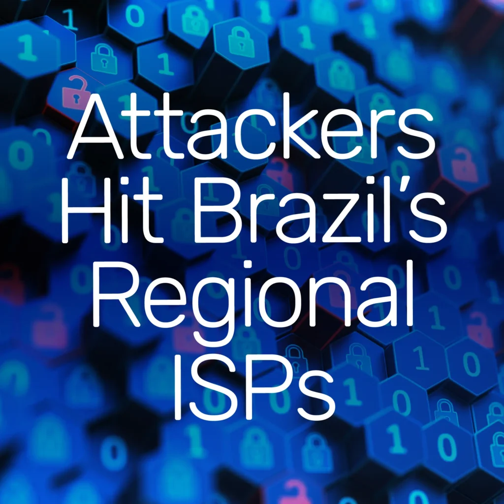 Attackers Hit Brazil’s Regional ISPs on a digital background with lock and binary symbols.