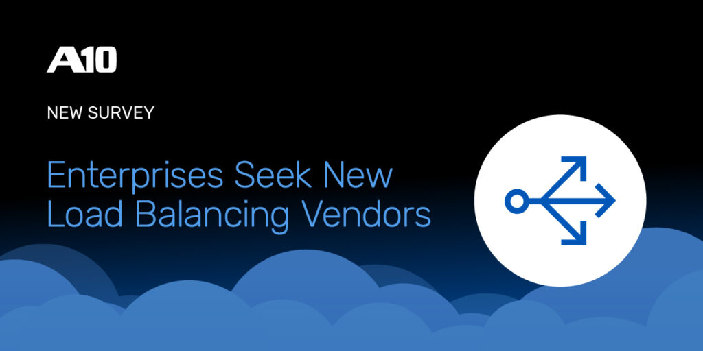A10 survey: Enterprises Seek New Load Balancing Vendors over a cloud background with directional arrows icon.
