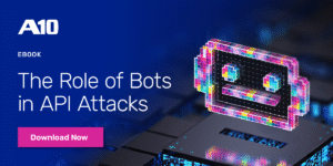EBOOK The Role of Bots in API Attacks cover with pixel art robot and Download Now button.