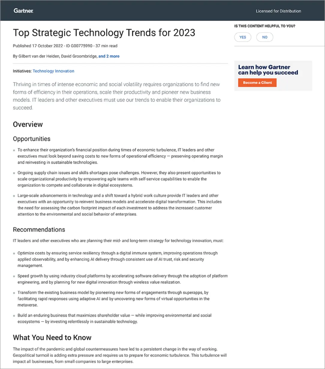 Screenshot of the Gartner report document