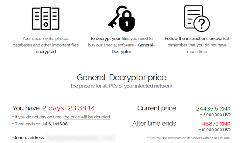 Ransomware deployed by hacker group REvil