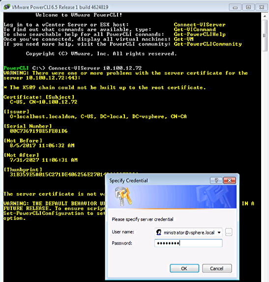 Connecting vCenter from PowerCLI console