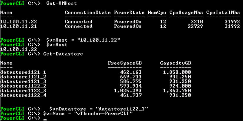 Listing of ESXi hosts and Datastores available to vCenter