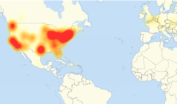 A map of internet outages in Europe and North America caused by the Dyn cyberattack October 2, 2016 